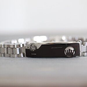 Crown Bar Style Watch Band Bracelet Chain 2Tone Silver/Black Stainless Steel